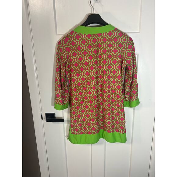 Cabana Life Retro Neon Green & Pink Tunic UPF 50 Womens Geometric Top - Picture 5 of 8